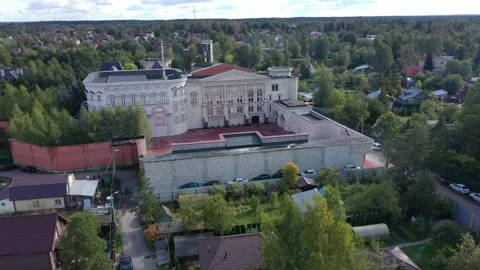 Drone flying backward from Event Hall Zhavoronki Video stock 330360684