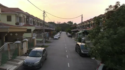 Drone flying backward with housing area view in Pajam Stock Footage 149280933