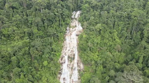 Drone flying backward from the most beautiful waterfall in Malaysia Stock Footage 149222877