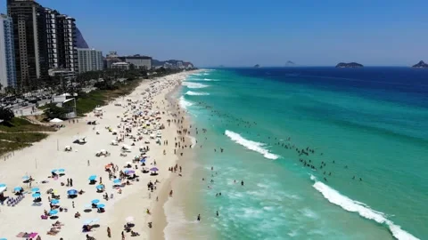 Drone flying backwards in Barra da Tijuca beach Stock Footage 149559185