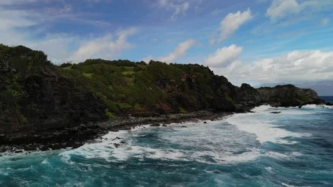 Drone Flying Backwards on Maui West Coast Stock Footage 123494080