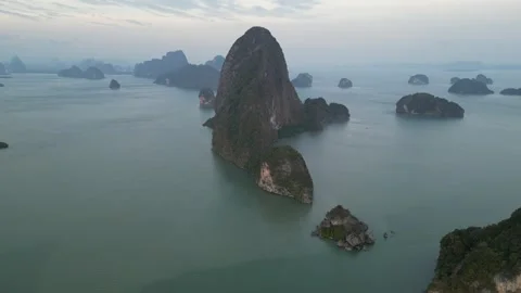 Drone Flying Backwards from Samet Nangshe Viewpoint in Phang Nga, Thailand Stock Footage 335250784