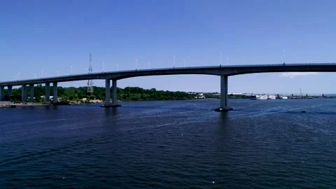 Drone flying beneath the Victory Bridge Stock Footage 134841588