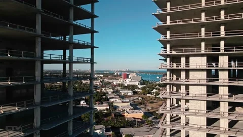 Drone Flying Between Construction Buildings Stock Footage 148302812