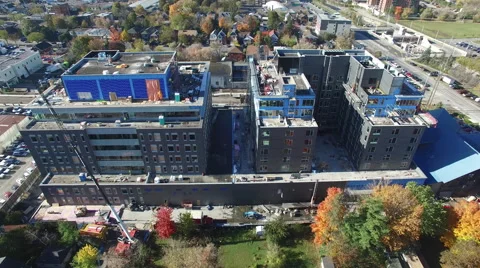 Drone flying between two buildings Stock Footage 64128626