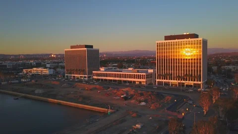 Drone flying between two buildings Stock Footage 86084009