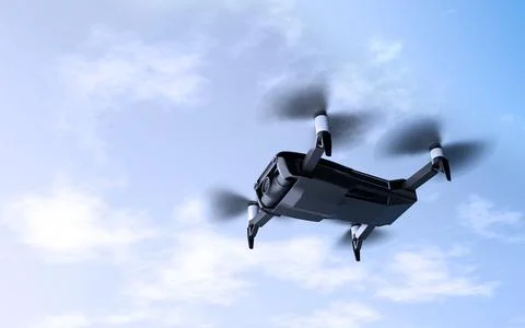 Drone flying in the blue sky 3d illustration Stock Photos