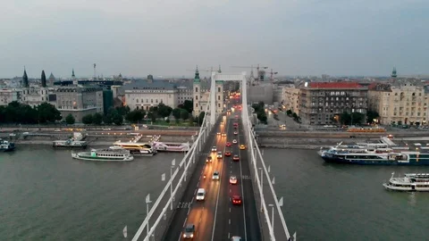 Drone flying up from bridge budapest Stock Footage 115615265