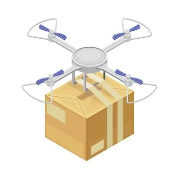 Drone Flying with Cardboard Box as Parcel Delivery and Logistics from Warehouse Stock Illustration