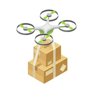 Drone Flying with Cardboard Box as Parcel Delivery and Logistics from Warehouse Stock Illustration