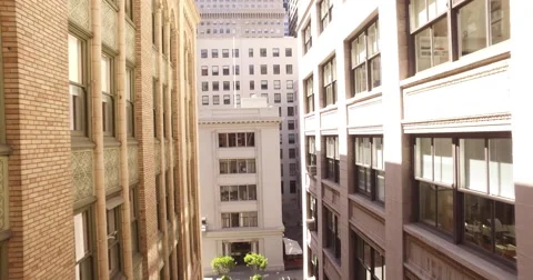 Drone flying close to the financial district buildings Stock Footage