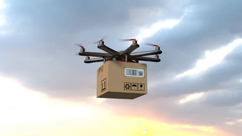 Drone Flying In The Clouds And Delivering Package 4K (Alpha Channel) 스톡 동영상 110983699