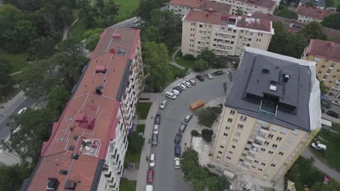 Drone flying into clouds from a residential area in Stockholm Sweden Stock Footage 163470191