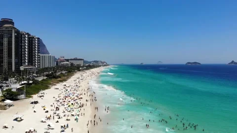 Drone flying downwards in Barra da Tijuca beach Stock Footage 149559278