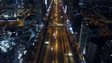 Drone flying on Dubai Sheikh Zayed Road. Stock Footage 111344862