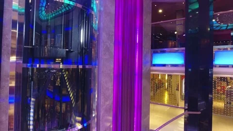 Drone flying elegantly led lit lobby Stock Footage 82197716