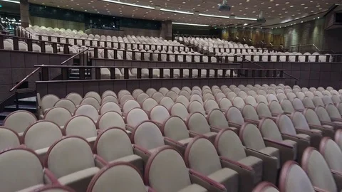 Drone flying in empty state of the art auditorium  Stock Footage 82202513
