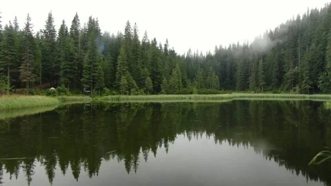 Drone flying  extremely closely to the surface of the lake Stock Footage 153046530