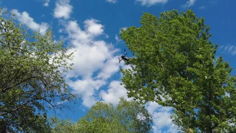 Drone flying in forest against blue sky Video stock 154603030