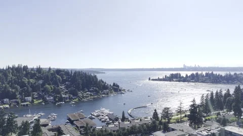 Drone Flying Forward Above Meydenbauer Bay – Scenic View Stock Footage 311142911