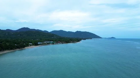 Drone Flying Forward Along Baan Tai Beach on a Cloudy Day, Koh Phangan Stock-Footage 339406816