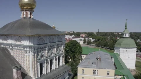 Drone flying forward along monastery building facades Video stock 332309709