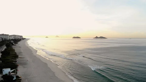 Drone flying forward in Barra da Tijuca beach Stock Footage 89860279