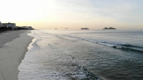 Drone flying forward in Barra da Tijuca beach Stock Footage 89861485