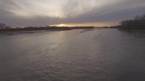 Drone Flying Forward Low Over River Raw Stock Footage 78868186