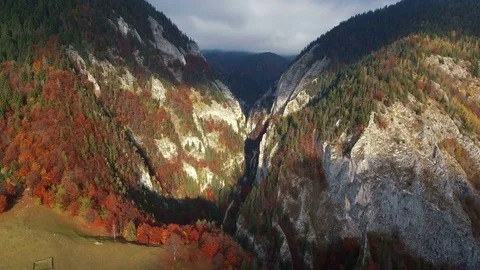Drone flying forward to a mountain valley in autumn. Stock Footage 78630479