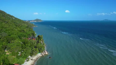 Drone Flying Forward Over Haad Rin Beach on a Windy Day, Koh Phangan Stock Footage 339388753