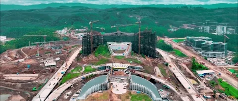 Drone Flying Forward over New Indonesian Presidential Palace Development Vídeos de archivo 327993353