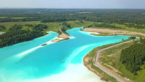 Drone flying forward over a nuclear poisonous lake near Novosibirsk, Video stock 233361372