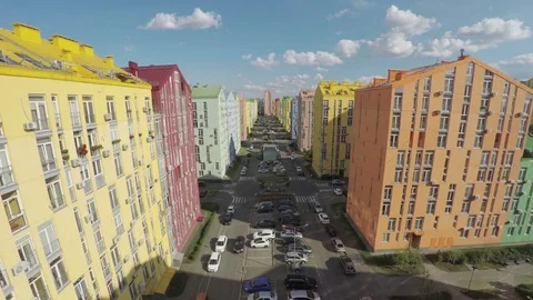 Drone Flying Forward through Elite Residential Area Stock Footage 76959445