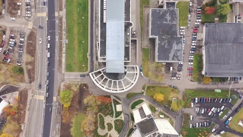 Drone flying forward top-down over MGIMO buildings Stock-Footage 326700726