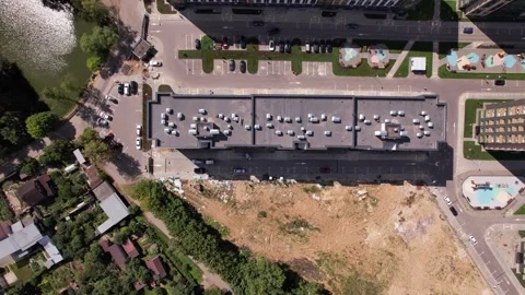 Drone flying forward top down over Rafinad residential complex Stock Footage 329576519