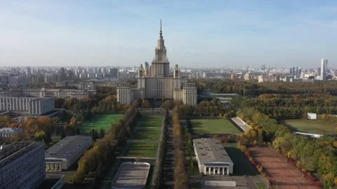 Drone flying forward toward MSU main building Stock Footage 326700933