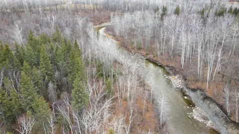 Drone flying forwards over a rocky stream towards a large cliff.  Stock Footage 220959913
