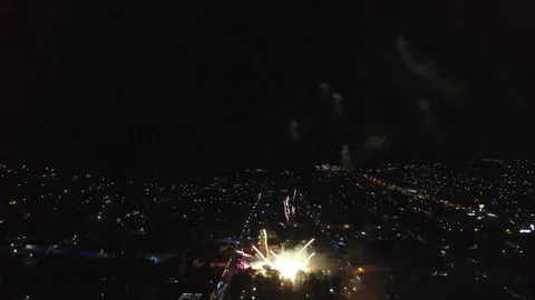Drone flying front show firework pyrotechnics Vidéo 74627156