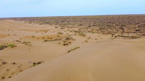 Drone flying high above the spring Kyzylkum desert Stock Footage 229129008