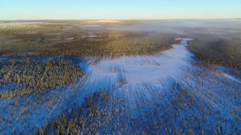 Drone flying high over desolate winter forest in Finland Stock Footage 275261009