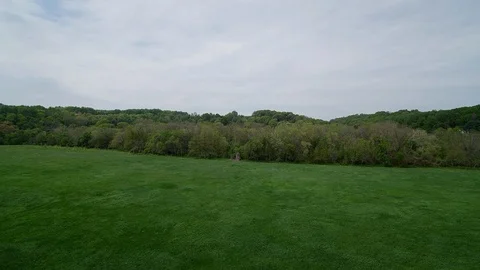 Drone Flying High Over Field of Grass With Treeline 4k Video stock 126883330