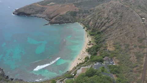 Drone Flying High Over Hanauma Bay State Park In Honolulu, Hawaii Stock Footage 154172088