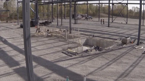 Drone flying inside the structure on building in construction Stock Footage 63882957