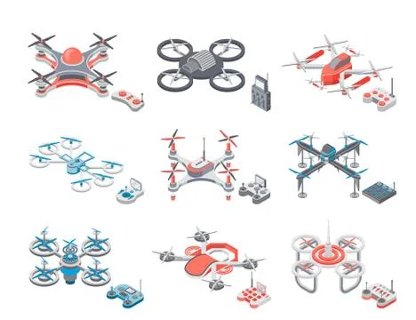 Drone Flying Items Icons Set Vector Illustration Stock Illustration