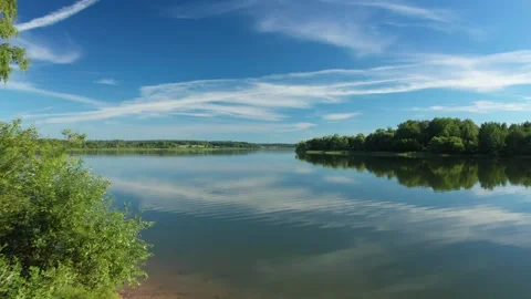 Drone flying low above tranquil river Stock Footage 320122349