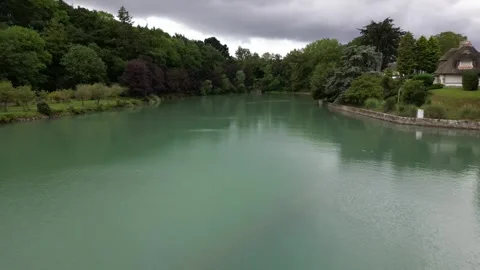 Drone flying at low altitude over canal sea waters of Dinard in Brittany, Stock Footage 253480740