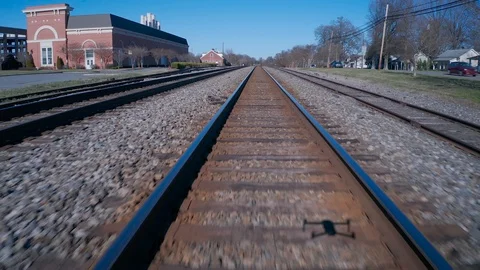 Drone flying low and fast over railroad tracks. Stock Footage 123187065