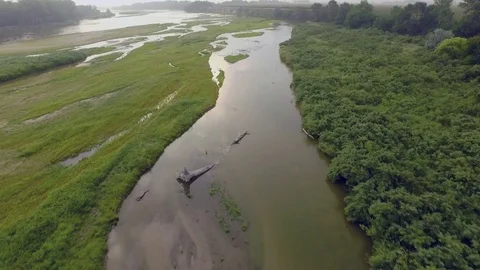 Drone Flying Low Over River To Cliff Stock Footage 78886738