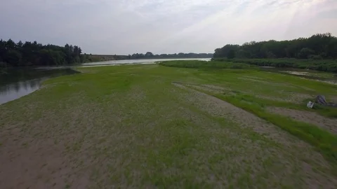 Drone Flying Low Over Sandbar And River Stock Footage 78883176